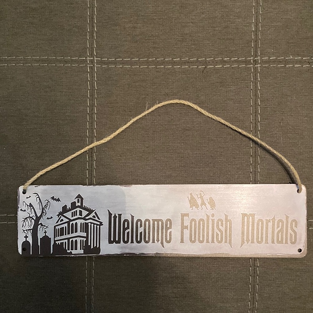 Haunted Mansion “Welcome Foolish Mortals” Wooden Hanging Art Sign Home Decor